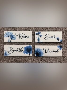 Source Unknown Blue Floral "Relax, Soak, Breathe, Unwind" Wall Signs